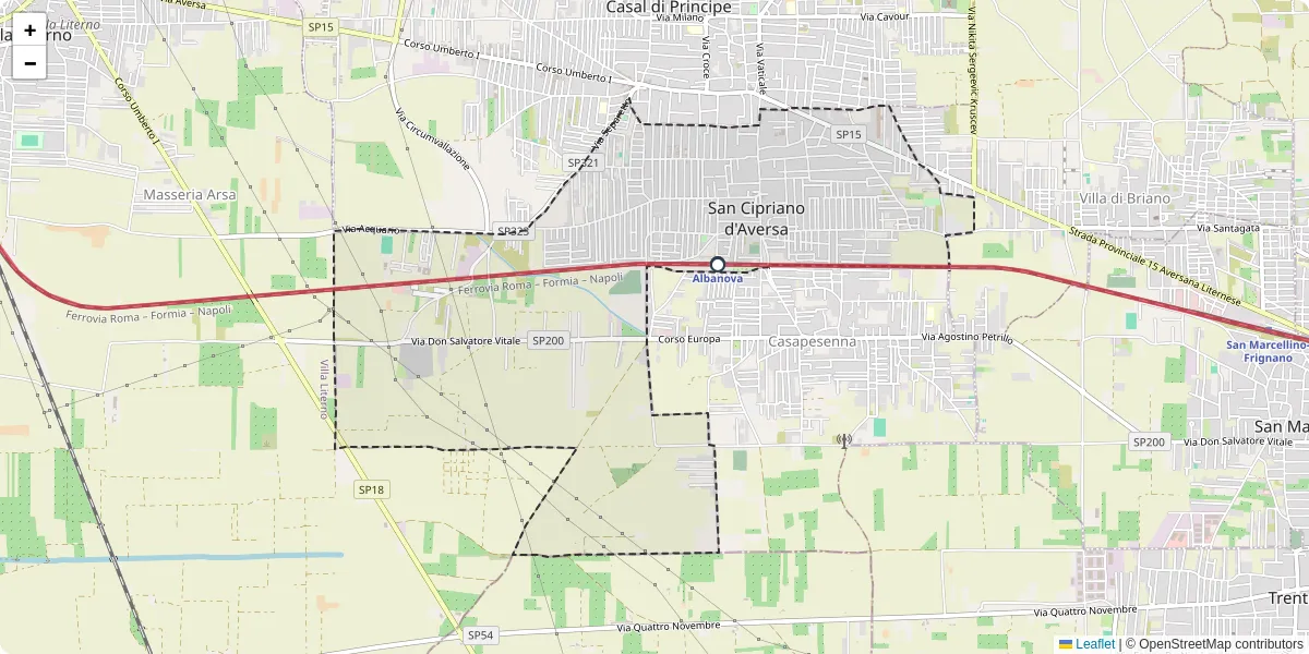 Mappa dettagliata del trasporto pubblico a San Cipriano d'Aversa con linee autobus, tram e collegamenti
