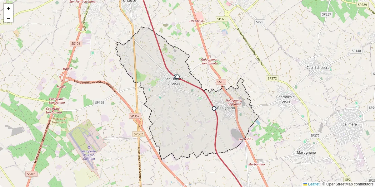 Mappa dettagliata del trasporto pubblico a San Donato di Lecce con linee autobus, tram e collegamenti