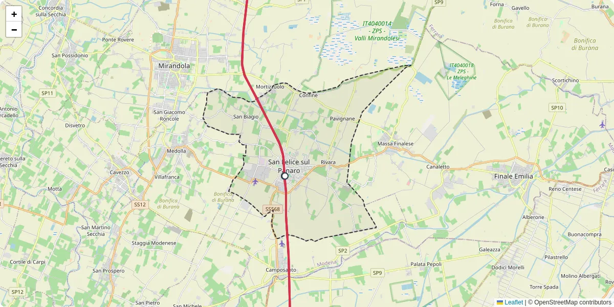 Mappa dettagliata del trasporto pubblico a San Felice sul Panaro con linee autobus, tram e collegamenti