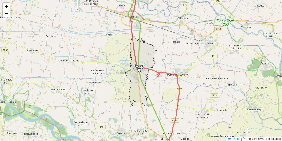 Mappa dettagliata del trasporto pubblico a San Giovanni in Croce con linee autobus, tram e collegamenti