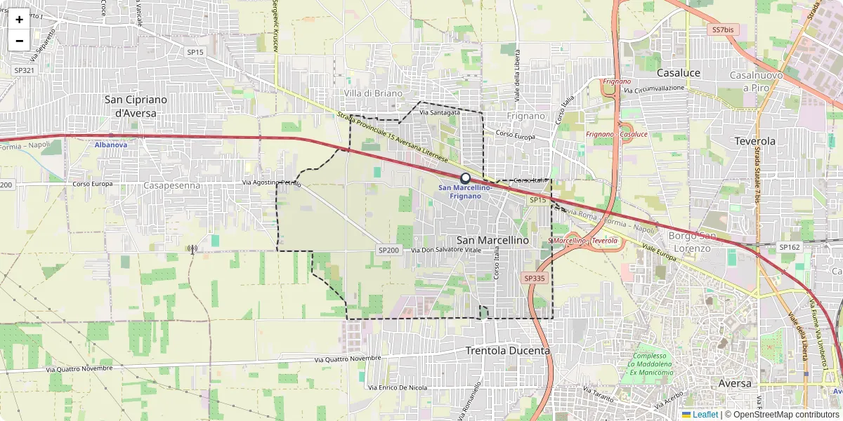 Mappa dettagliata del trasporto pubblico a San Marcellino con linee autobus, tram e collegamenti