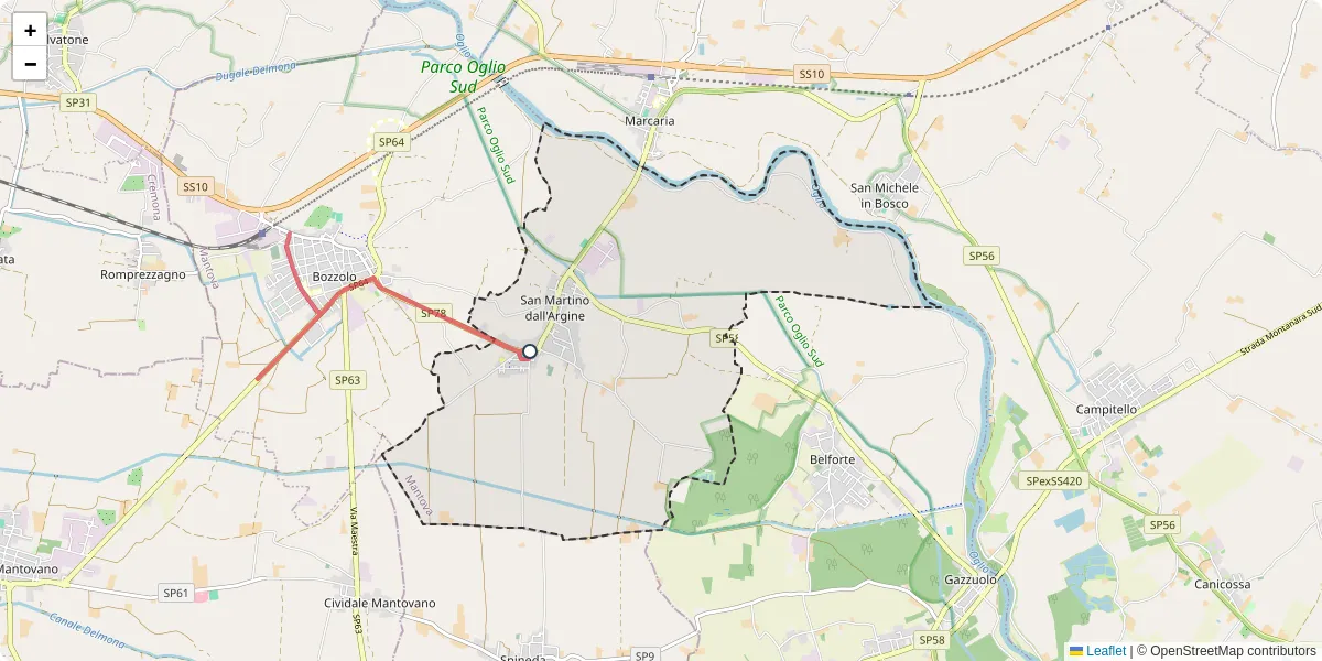 Mappa dettagliata del trasporto pubblico a San Martino dall'Argine con linee autobus, tram e collegamenti