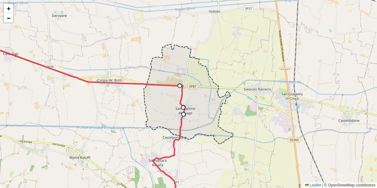 Mappa dettagliata del trasporto pubblico a San Martino del Lago con linee autobus, tram e collegamenti