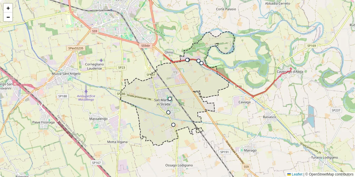 Mappa dettagliata del trasporto pubblico a San Martino in Strada con linee autobus, tram e collegamenti