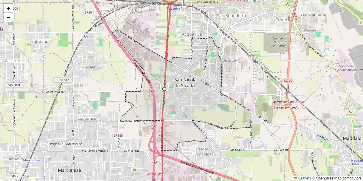 Mappa dettagliata del trasporto pubblico a San Nicola La Strada con linee autobus, tram e collegamenti