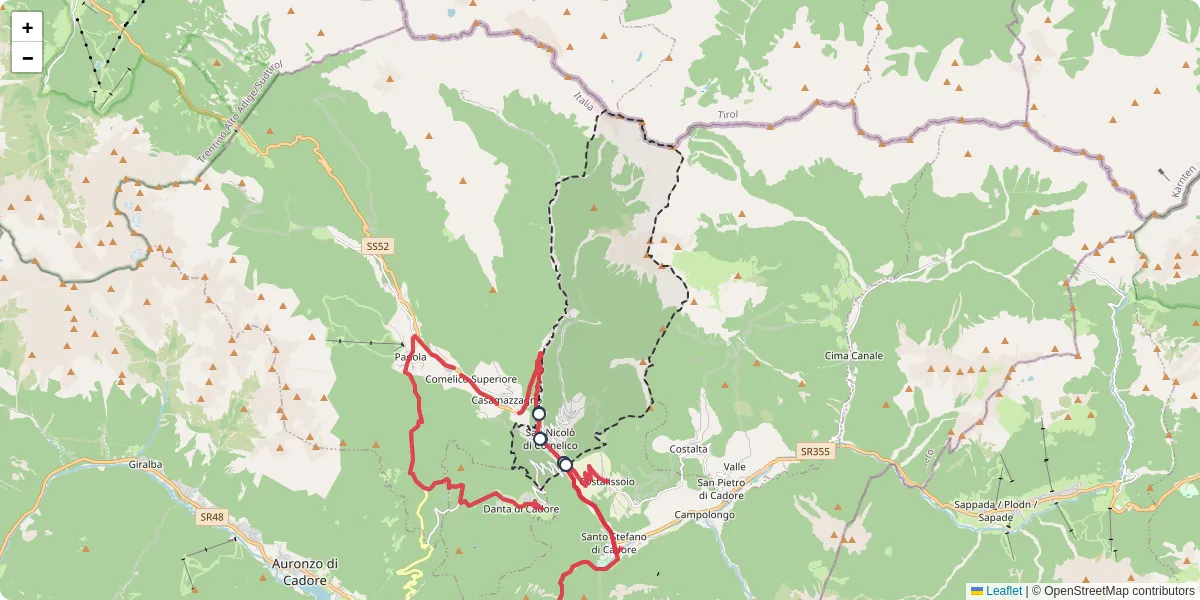 Mappa dettagliata del trasporto pubblico a San Nicolò di Comelico con linee autobus, tram e collegamenti