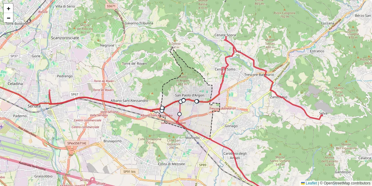 Mappa dettagliata del trasporto pubblico a San Paolo d'Argon con linee autobus, tram e collegamenti