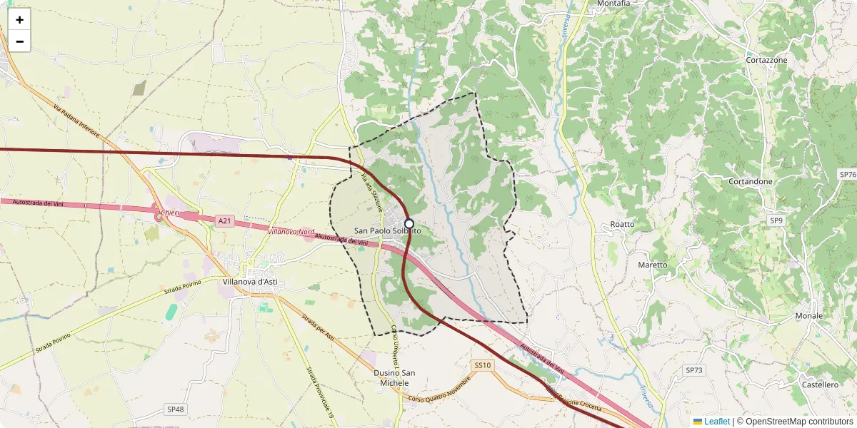 Mappa dettagliata del trasporto pubblico a San Paolo Solbrito con linee autobus, tram e collegamenti