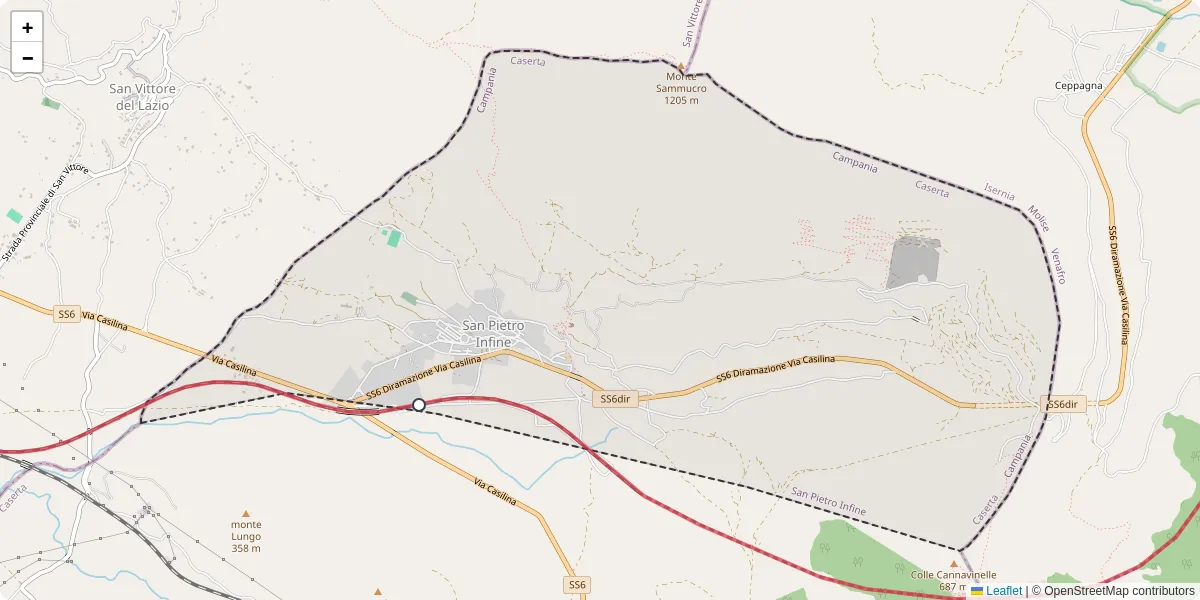 Mappa dettagliata del trasporto pubblico a San Pietro Infine con linee autobus, tram e collegamenti