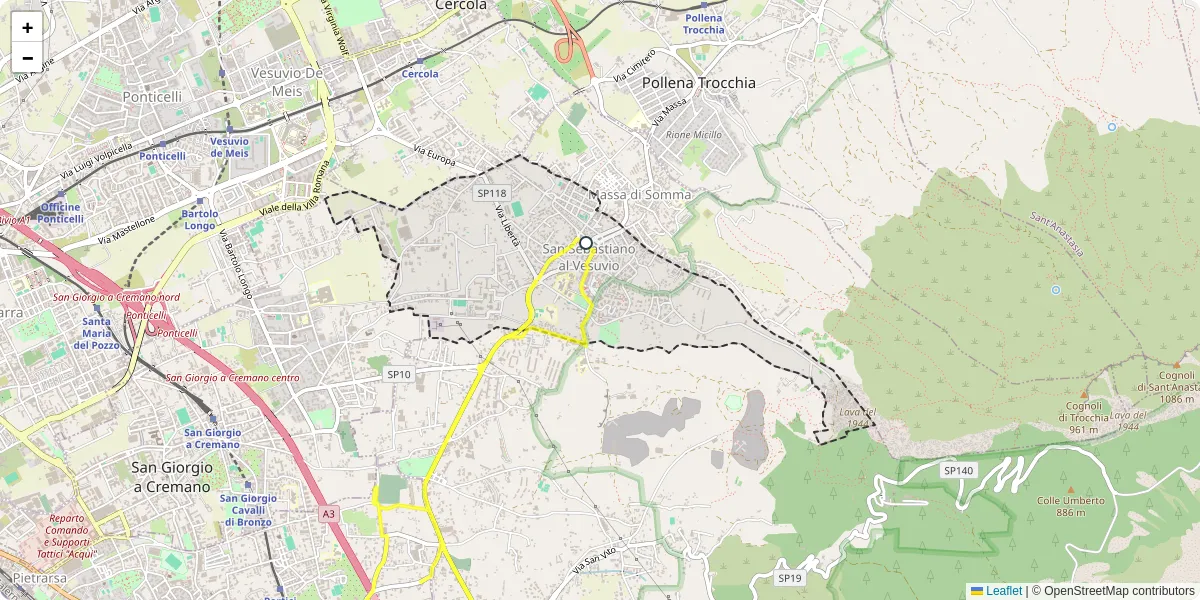 Mappa dettagliata del trasporto pubblico a San Sebastiano al Vesuvio con linee autobus, tram e collegamenti