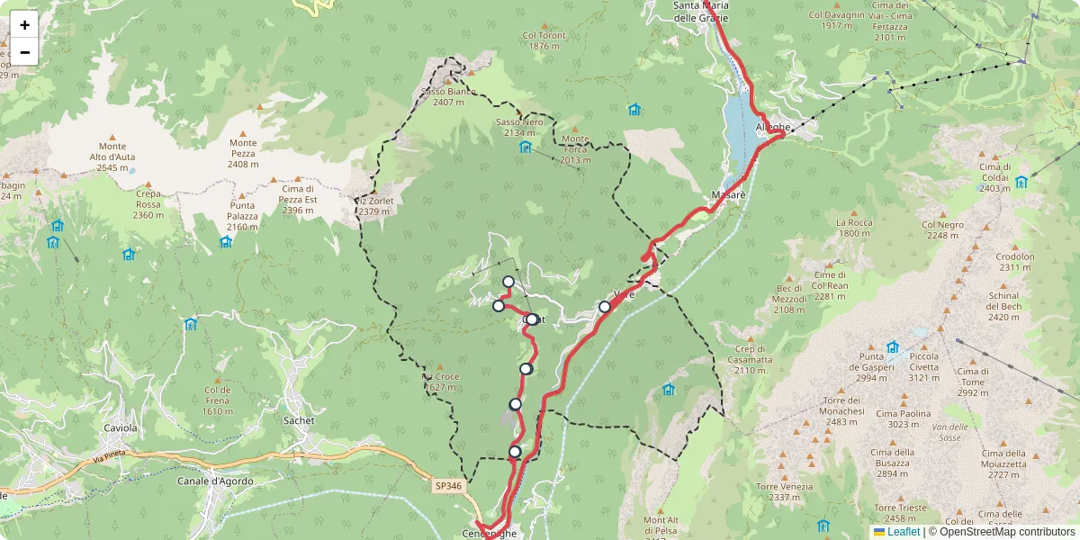 Mappa dettagliata del trasporto pubblico a San Tomaso Agordino con linee autobus, tram e collegamenti