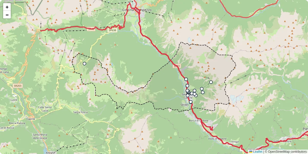 Mappa dettagliata del trasporto pubblico a San Vito di Cadore con linee autobus, tram e collegamenti