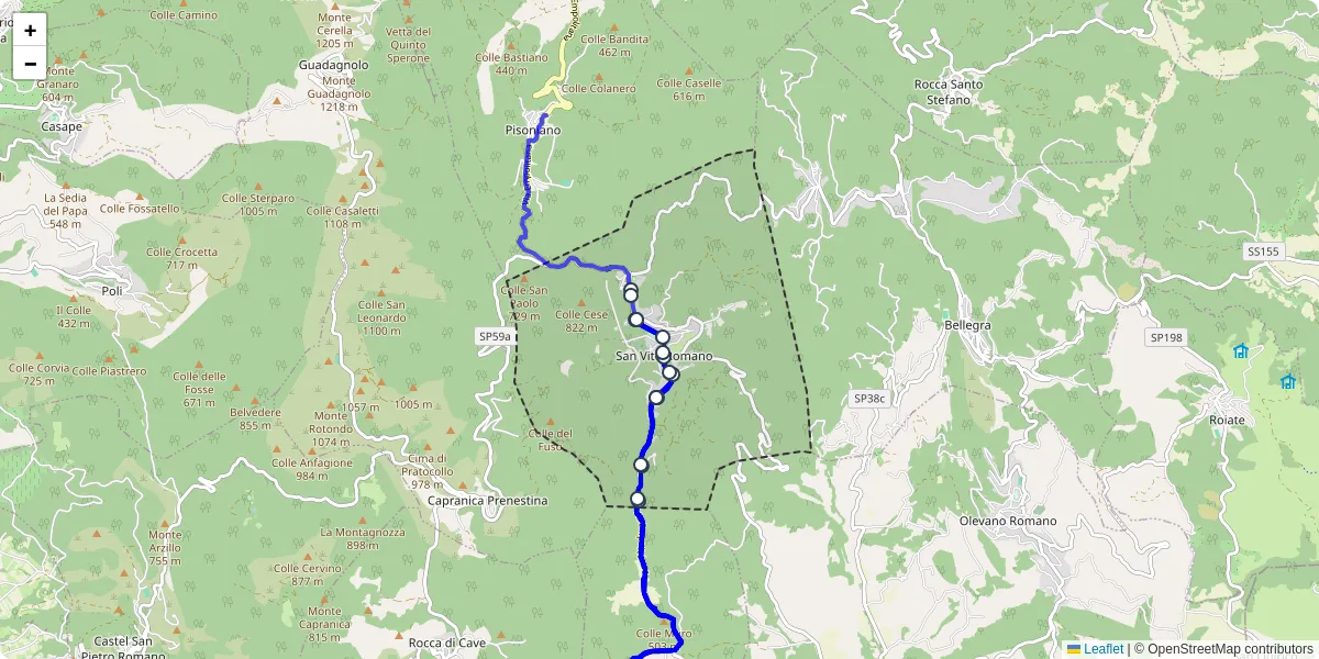 Mappa dettagliata del trasporto pubblico a San Vito Romano con linee autobus, tram e collegamenti