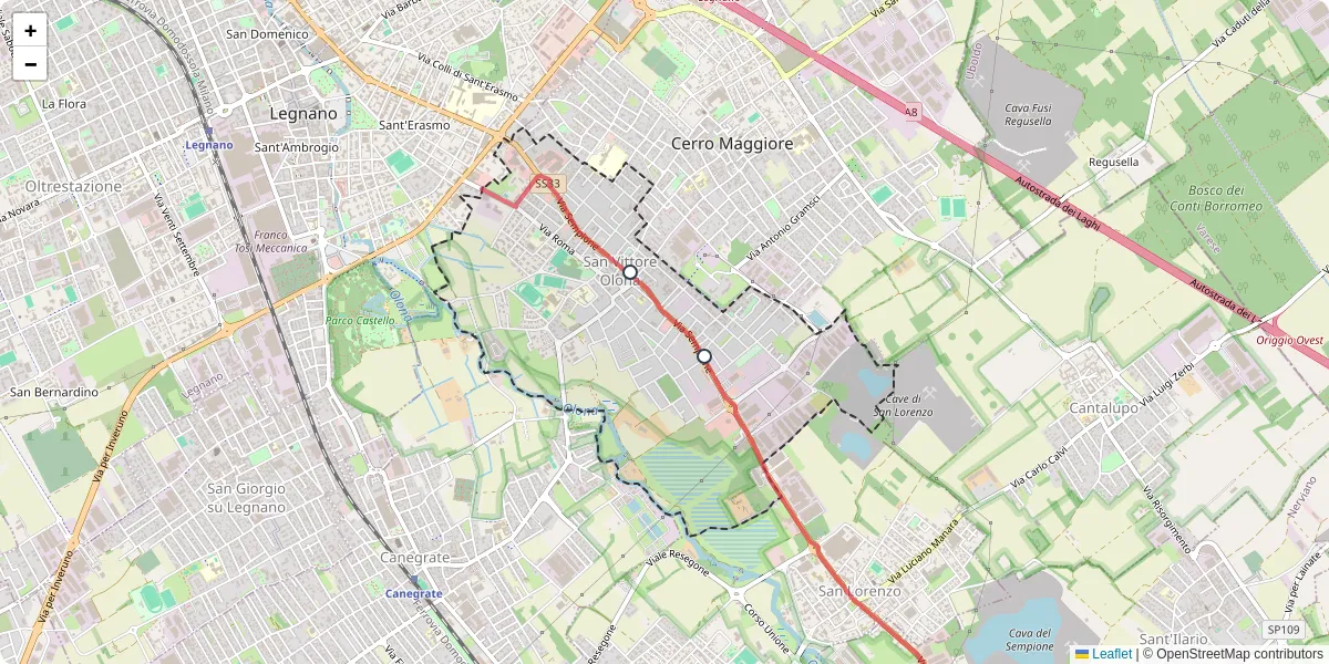 Mappa dettagliata del trasporto pubblico a San Vittore Olona con linee autobus, tram e collegamenti