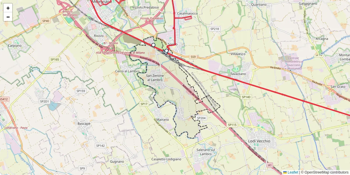 Mappa dettagliata del trasporto pubblico a San Zenone al Lambro con linee autobus, tram e collegamenti