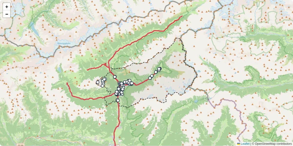 Mappa dettagliata del trasporto pubblico a Sand in Taufers - Campo Tures con linee autobus, tram e collegamenti