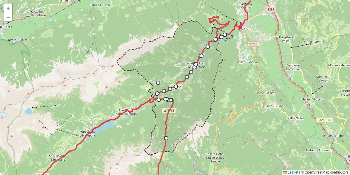 Mappa dettagliata del trasporto pubblico a Sankt Pankraz - San Pancrazio con linee autobus, tram e collegamenti
