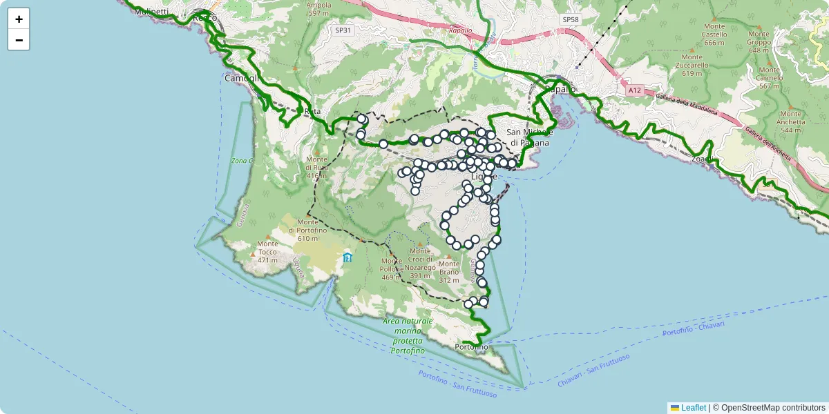 Mappa dettagliata del trasporto pubblico a Santa Margherita Ligure con linee autobus, tram e collegamenti