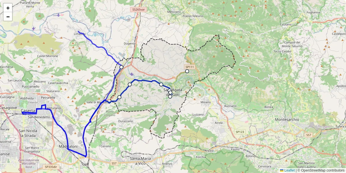 Mappa dettagliata del trasporto pubblico a Sant'Agata de' Goti con linee autobus, tram e collegamenti