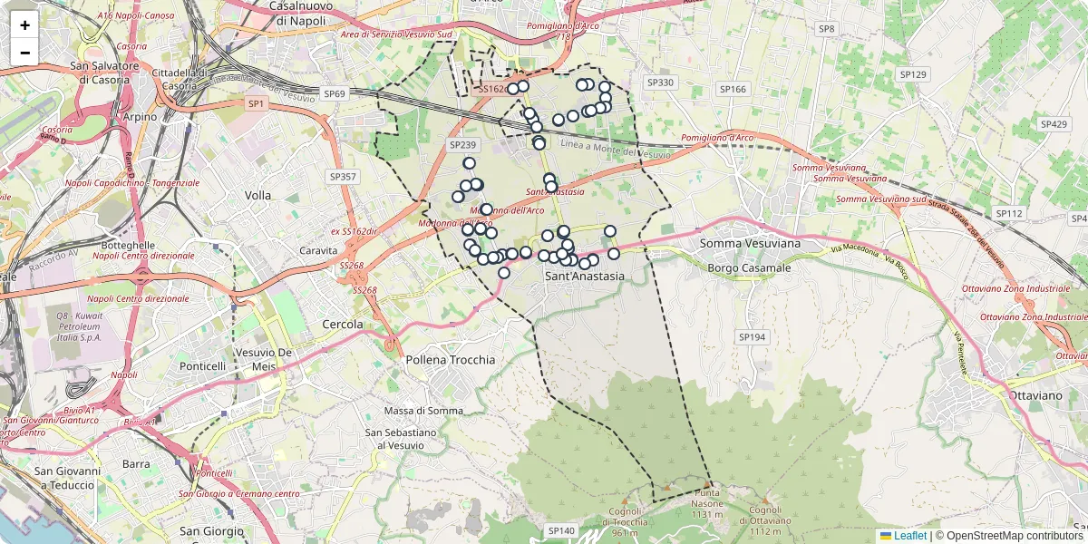 Mappa dettagliata del trasporto pubblico a Sant'Anastasia con linee autobus, tram e collegamenti