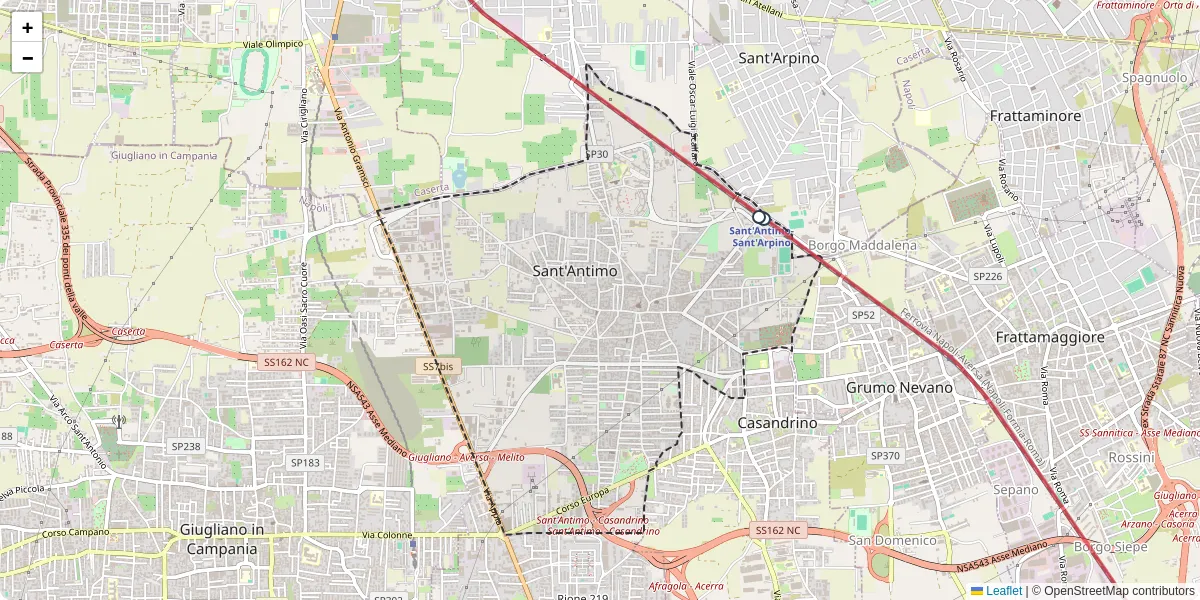 Mappa dettagliata del trasporto pubblico a Sant'Antimo con linee autobus, tram e collegamenti