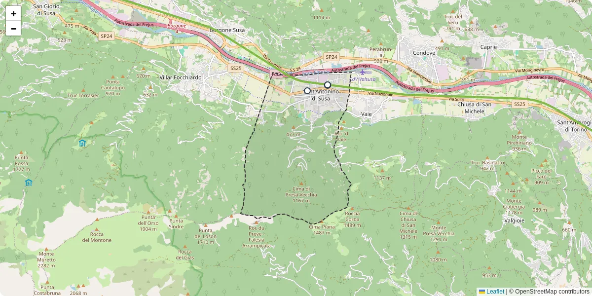 Mappa dettagliata del trasporto pubblico a Sant'Antonino di Susa con linee autobus, tram e collegamenti