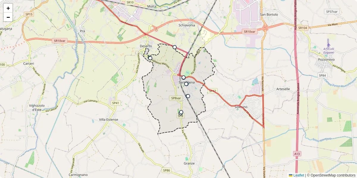Mappa dettagliata del trasporto pubblico a Sant'Elena con linee autobus, tram e collegamenti