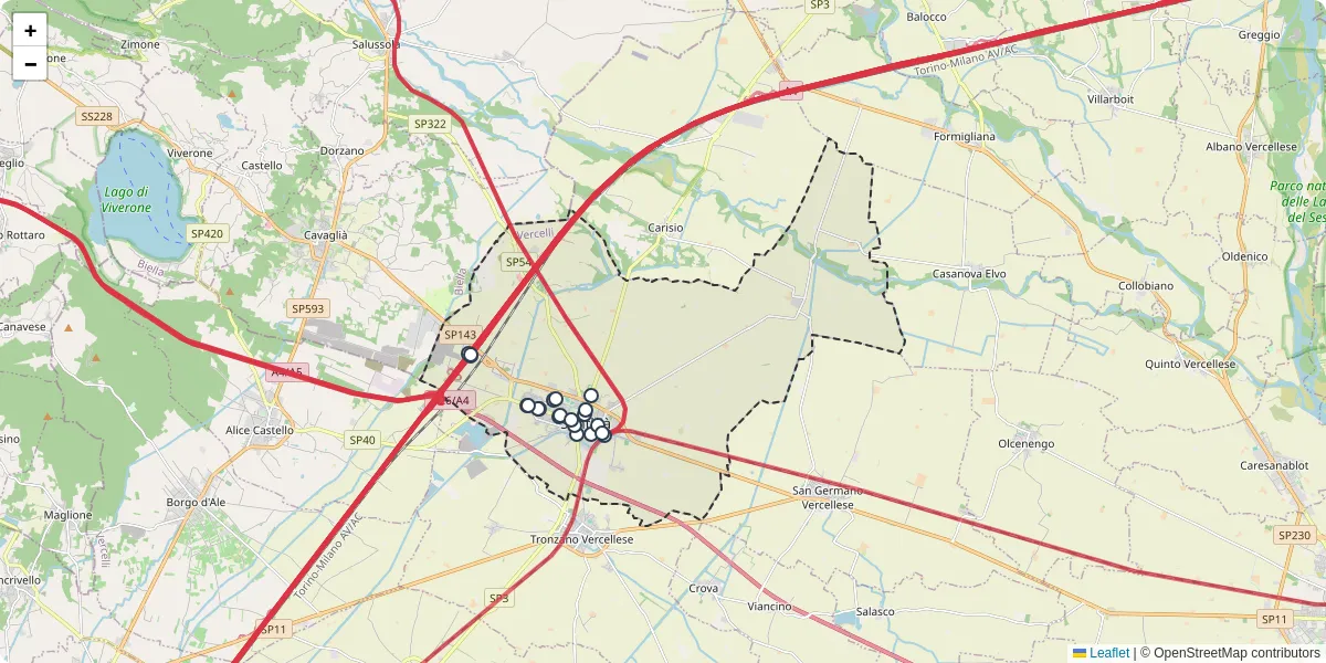Mappa dettagliata del trasporto pubblico a Santhià con linee autobus, tram e collegamenti