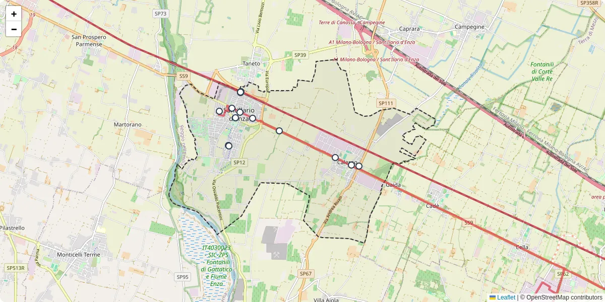 Mappa dettagliata del trasporto pubblico a Sant'Ilario d'Enza con linee autobus, tram e collegamenti