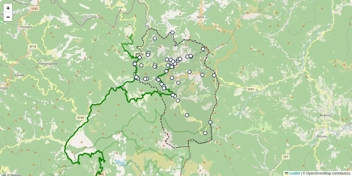 Mappa dettagliata del trasporto pubblico a Santo Stefano d'Aveto con linee autobus, tram e collegamenti