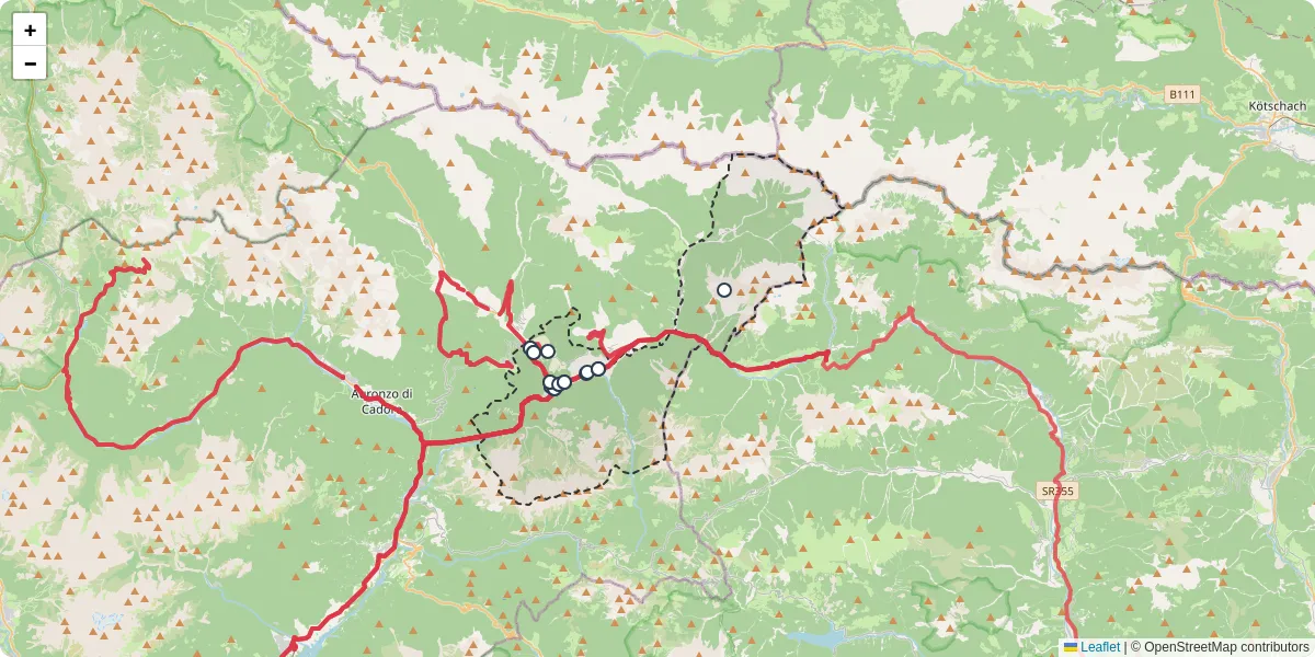 Mappa dettagliata del trasporto pubblico a Santo Stefano di Cadore con linee autobus, tram e collegamenti