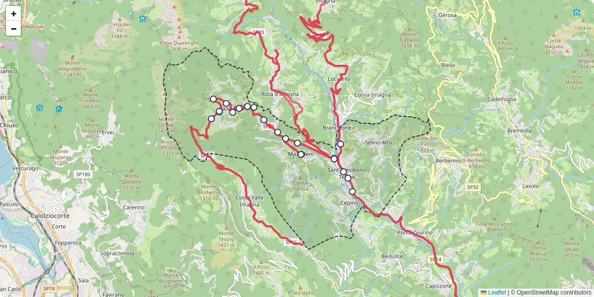 Mappa dettagliata del trasporto pubblico a Sant'Omobono Terme con linee autobus, tram e collegamenti