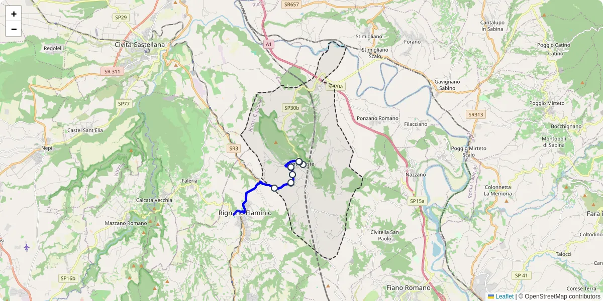 Mappa dettagliata del trasporto pubblico a Sant'Oreste con linee autobus, tram e collegamenti
