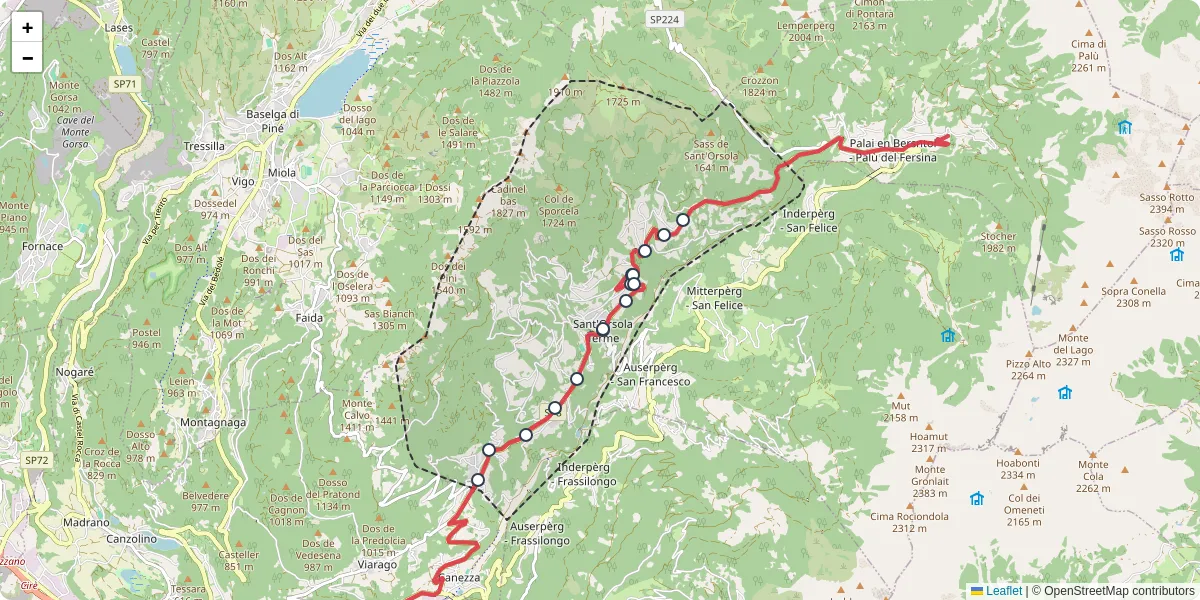 Mappa dettagliata del trasporto pubblico a Sant'Orsola Terme con linee autobus, tram e collegamenti