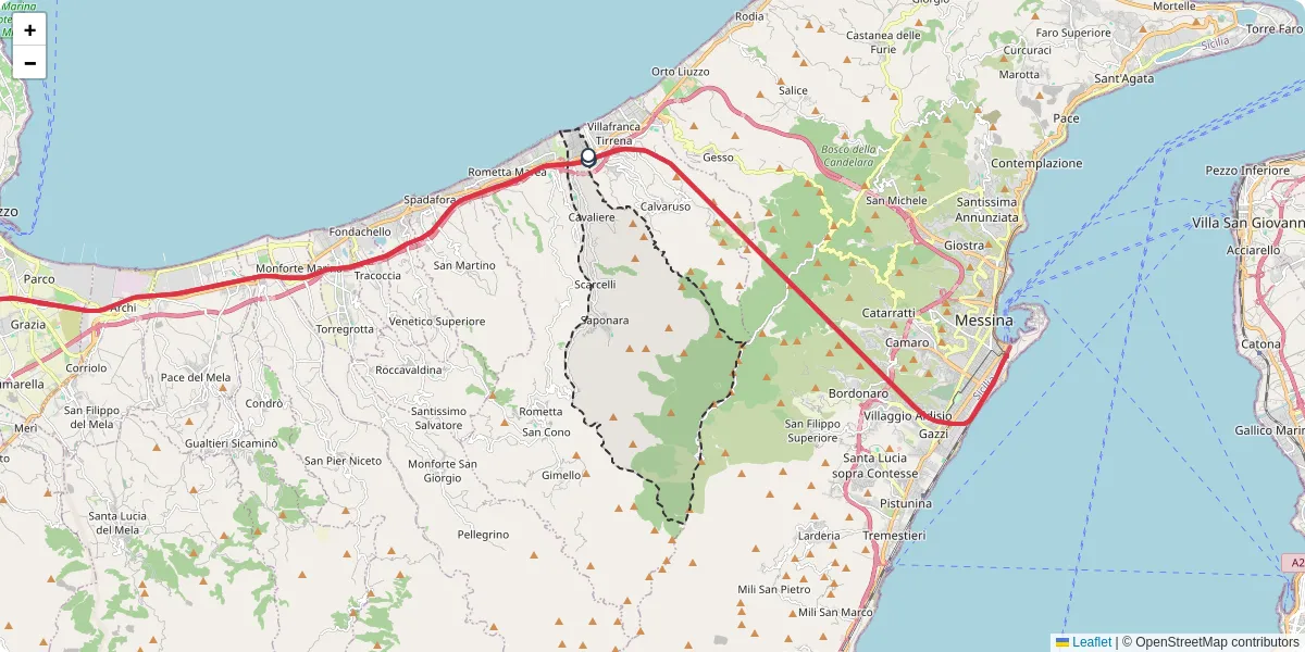 Mappa dettagliata del trasporto pubblico a Saponara con linee autobus, tram e collegamenti