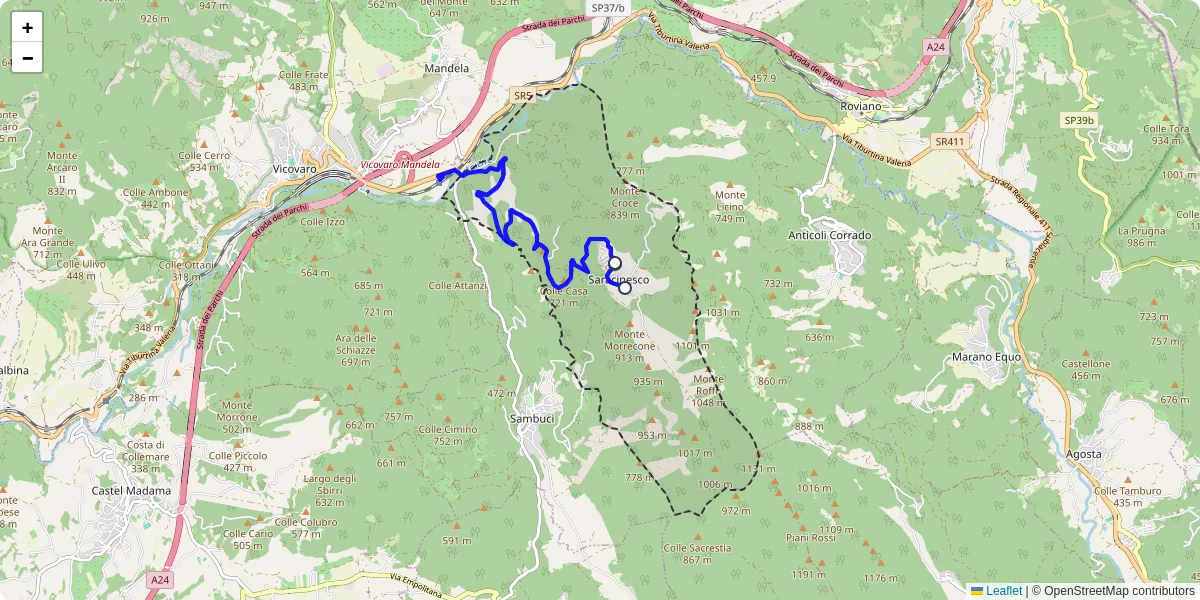 Mappa dettagliata del trasporto pubblico a Saracinesco con linee autobus, tram e collegamenti
