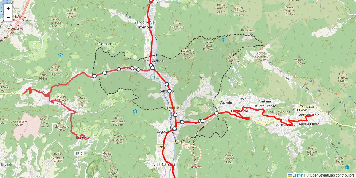 Mappa dettagliata del trasporto pubblico a Sarezzo con linee autobus, tram e collegamenti