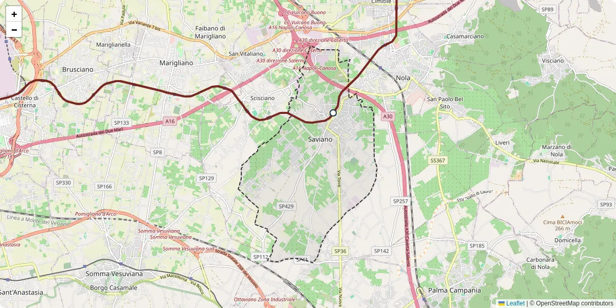 Mappa dettagliata del trasporto pubblico a Saviano con linee autobus, tram e collegamenti