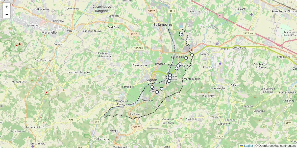 Mappa dettagliata del trasporto pubblico a Savignano sul Panaro con linee autobus, tram e collegamenti