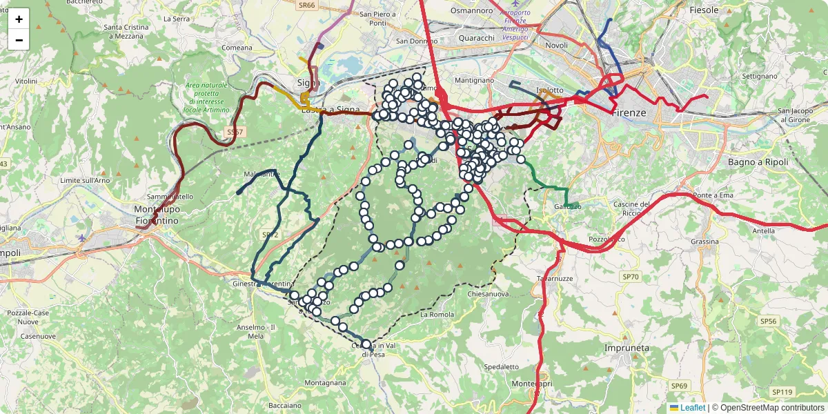 Mappa dettagliata del trasporto pubblico a Scandicci con linee autobus, tram e collegamenti