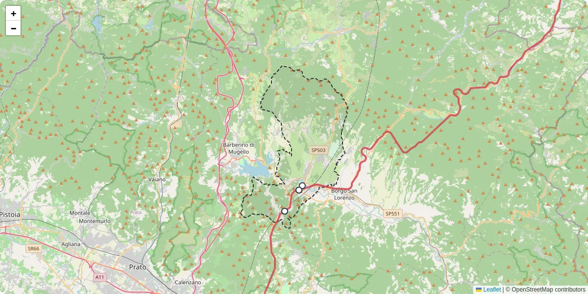Mappa dettagliata del trasporto pubblico a Scarperia e San Piero con linee autobus, tram e collegamenti