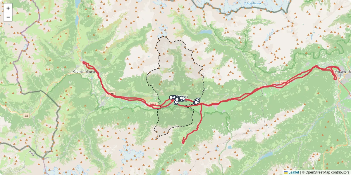 Mappa dettagliata del trasporto pubblico a Schlanders - Silandro con linee autobus, tram e collegamenti