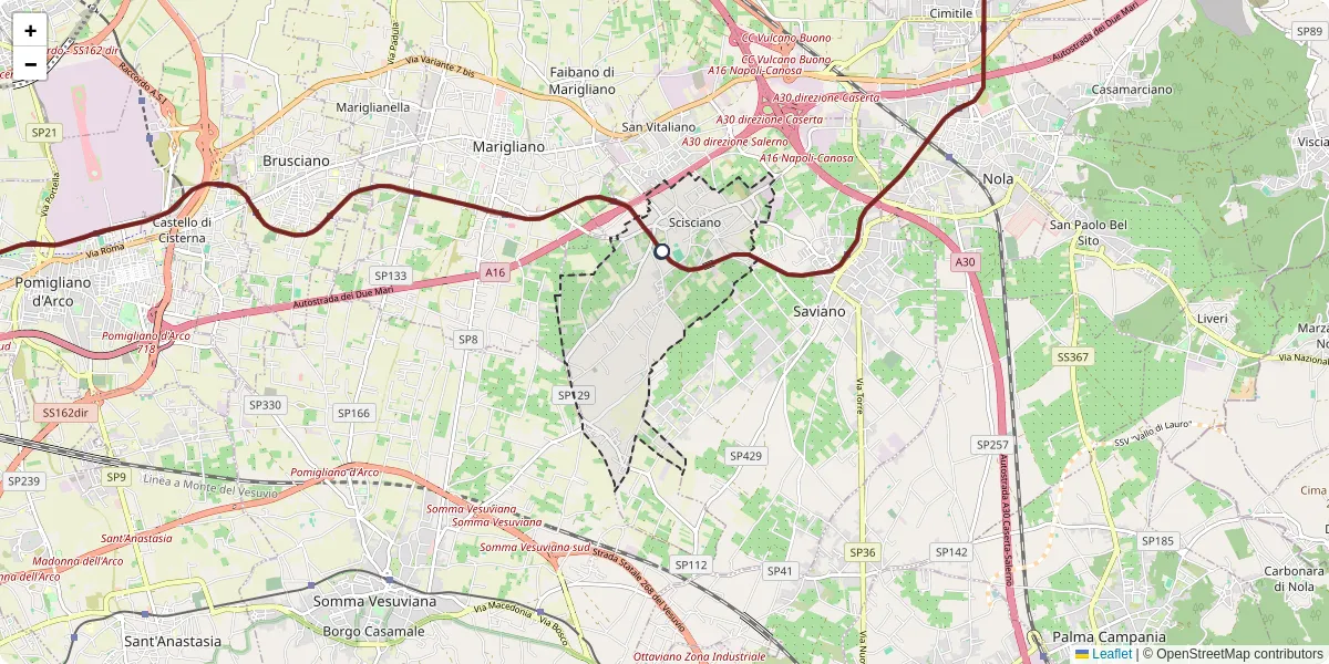 Mappa dettagliata del trasporto pubblico a Scisciano con linee autobus, tram e collegamenti