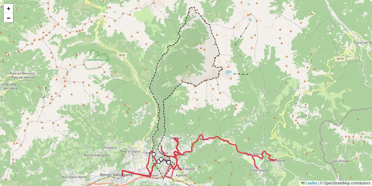 Mappa dettagliata del trasporto pubblico a Scurelle con linee autobus, tram e collegamenti