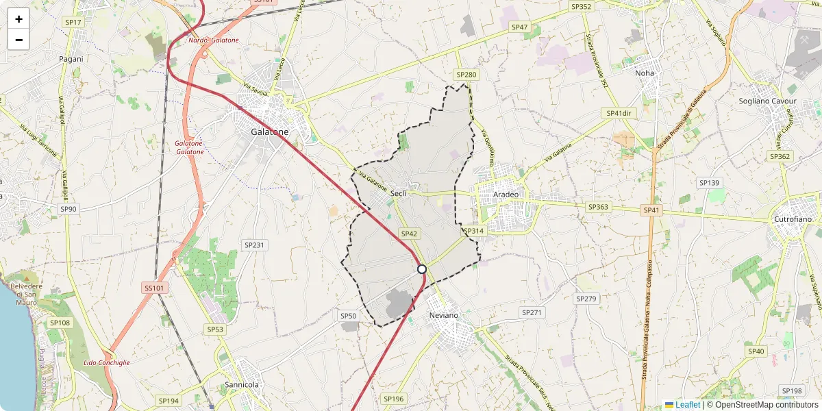 Mappa dettagliata del trasporto pubblico a Seclì con linee autobus, tram e collegamenti
