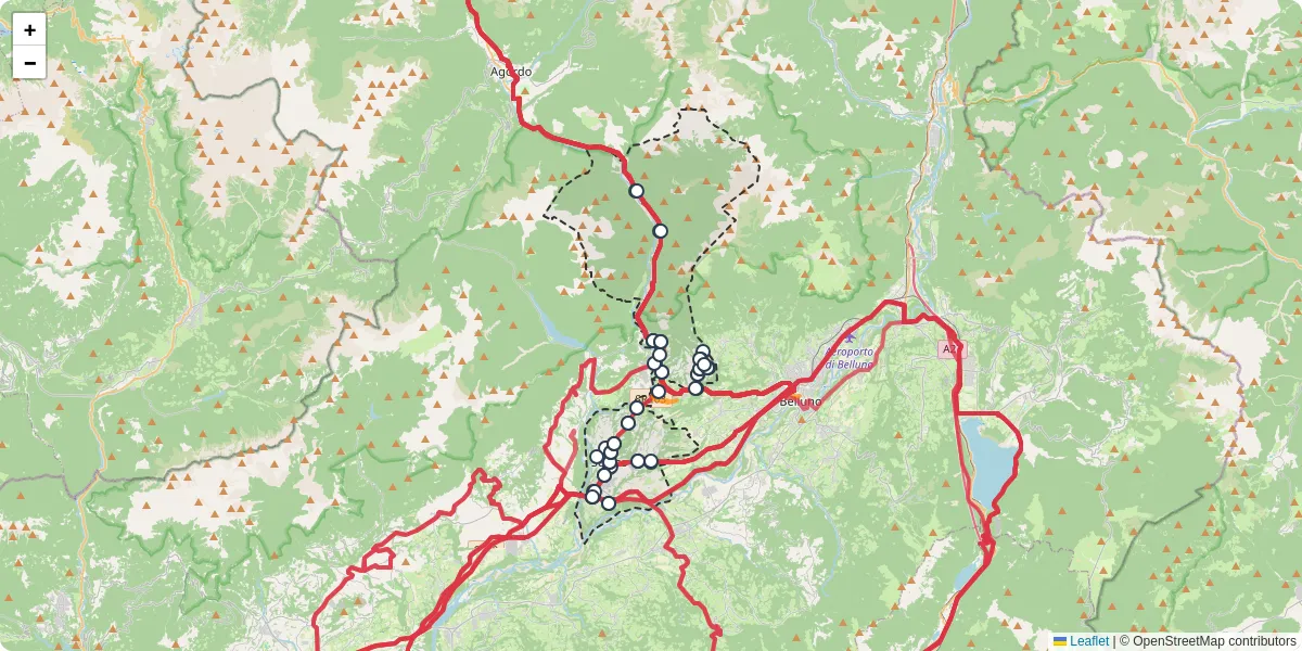 Mappa dettagliata del trasporto pubblico a Sedico con linee autobus, tram e collegamenti