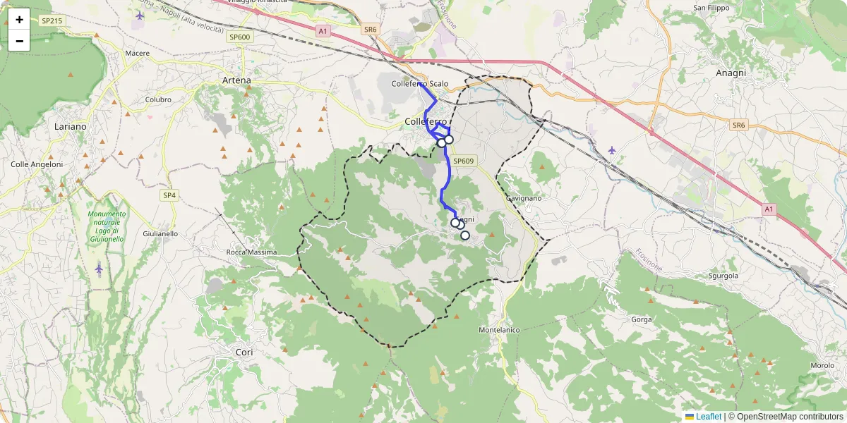 Mappa dettagliata del trasporto pubblico a Segni con linee autobus, tram e collegamenti