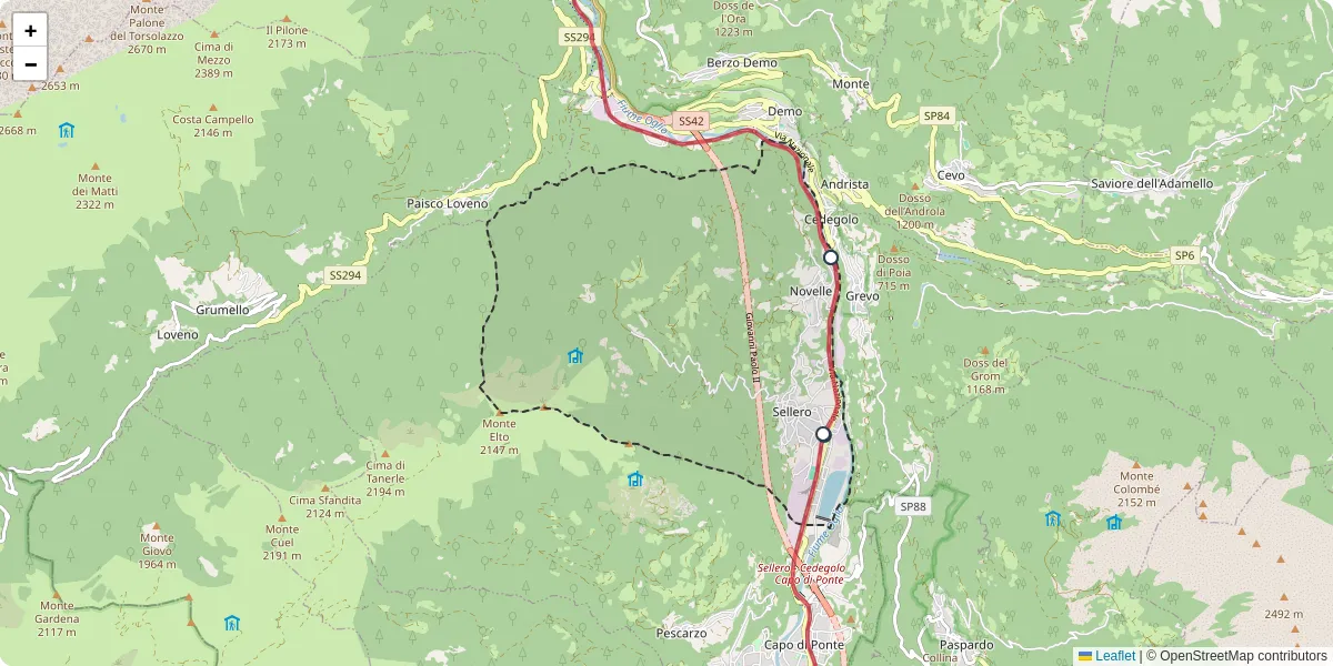 Mappa dettagliata del trasporto pubblico a Sellero con linee autobus, tram e collegamenti