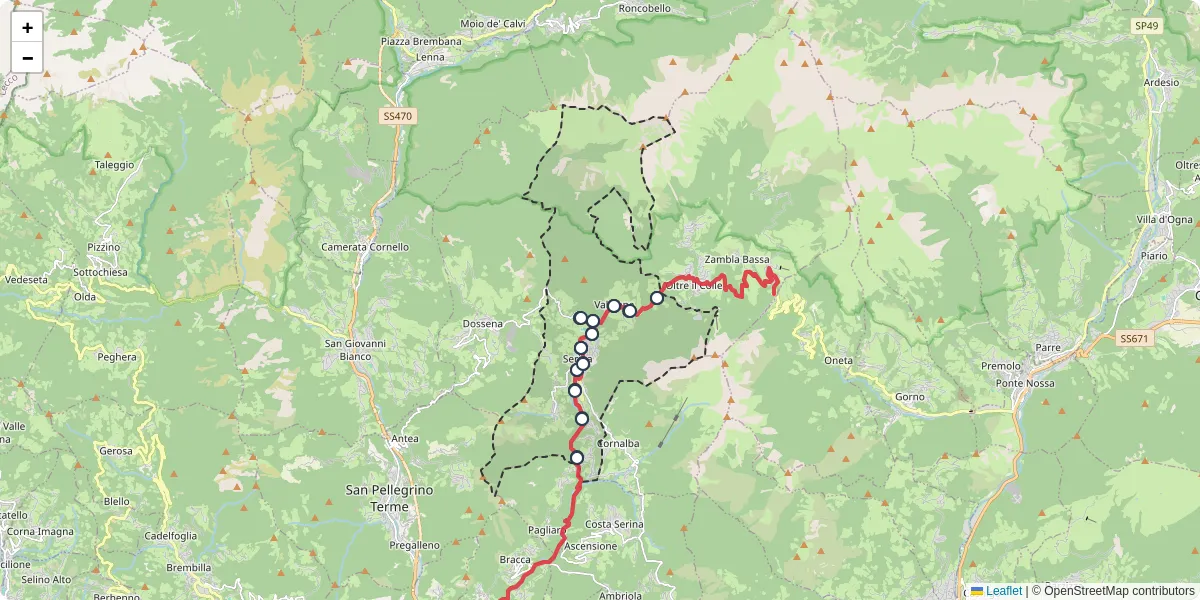 Mappa dettagliata del trasporto pubblico a Serina con linee autobus, tram e collegamenti