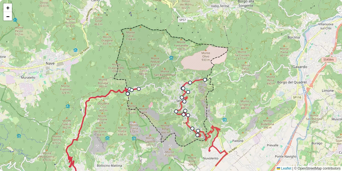 Mappa dettagliata del trasporto pubblico a Serle con linee autobus, tram e collegamenti
